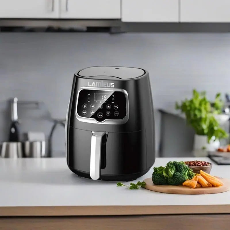 L Prime Oven Airfryer: Culinary innovation by Lamieus. 5.5L capacity, 7 pre-set programs, smart touch screen, adjustable temperature control, 360-degree rapid air technology. 1-year warranty.